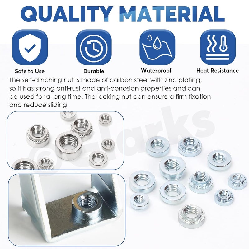 Glarks 220pcs M3 M4 M5 Self Clinching Nuts Kit, 304 Stainless Steel Round Head Rivet Nut, Knurled Self-Clinching Nut Fastener for Machinery Electrical Products, Industry - Image 3